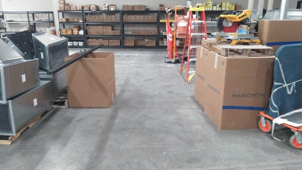 Commercial furniture installation process from warehouse receiving to office installation